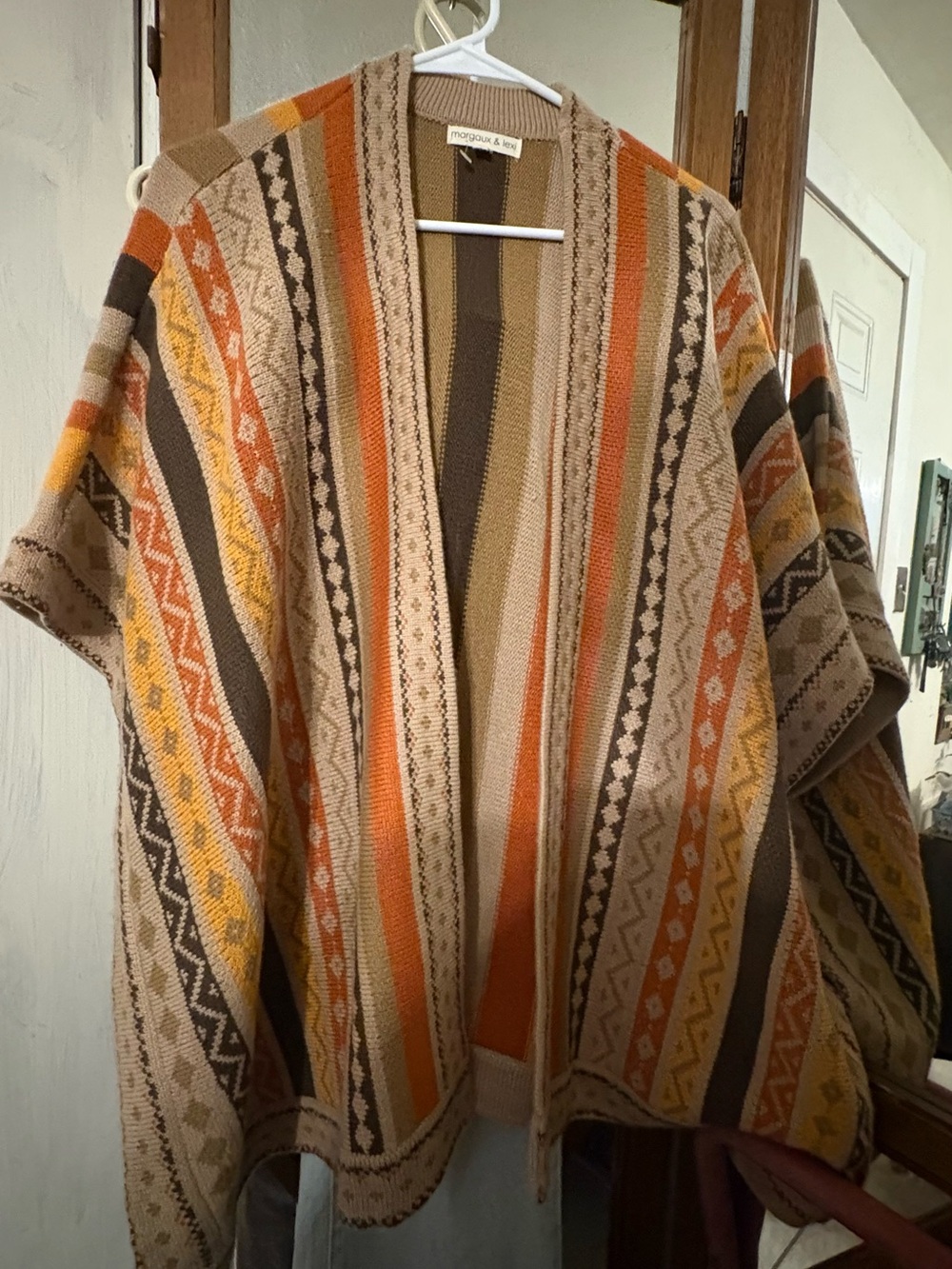 Margaux and Lexi Tan Orange & Yellow Striped Open Knit Cardigan